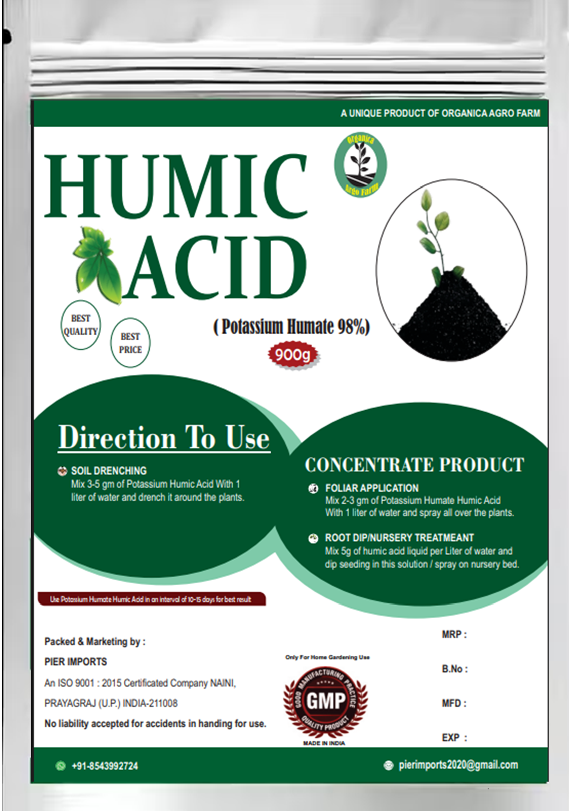 ORGANICA Agro Farm I HUMIC ACID(POTASSIUM HUMATE-98) Shiny Flakes, 4500g(900gX5Pkt)Organic Plant Growth Supplement, Promotes Plant Root Systems, Super Grade Quality, Suitable to all types plants. - Image 2