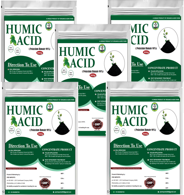 ORGANICA Agro Farm I HUMIC ACID(POTASSIUM HUMATE-98) Shiny Flakes, 4500g(900gX5Pkt)Organic Plant Growth Supplement, Promotes Plant Root Systems, Super Grade Quality, Suitable to all types plants.